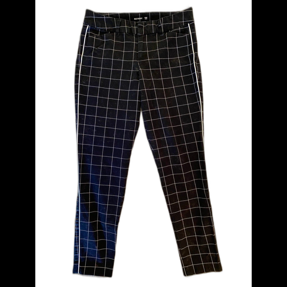Old Navy Cropped Pants Black w/ White Checked  Size 0‎  Dressy Slacks